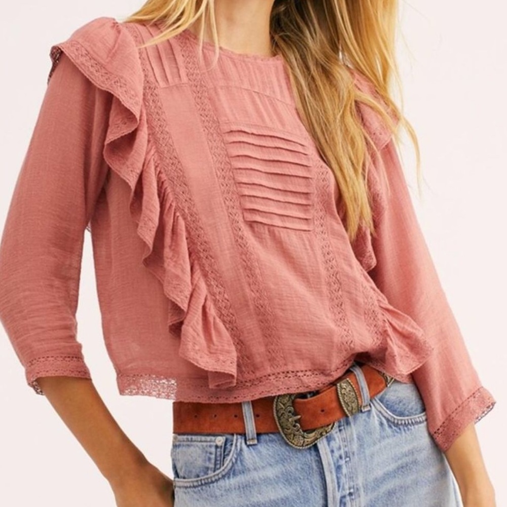 EUC Pink Jasmine Ruffle Blouse | Free People